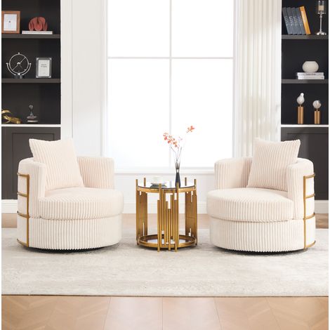 Drehsessel 360 Grad drehbar, Stauraum unter Sitzfläche, Schaumstoffpolsterung, Cordstoff, Beige (1/5)