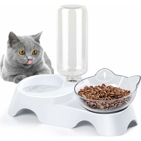 Gamelles pour Chat, Abreuvoir et Alimentateur Automatique pour Chats, Distributeur Croquettes et Eau, 2 en 1 Distributeur Automatique d'alimentation Lente pour Chaton Chiot (1/3)