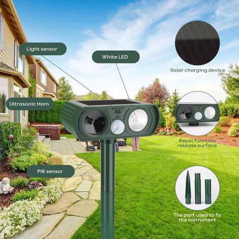 Répulsif à Ultrasons Solaire, Répulsif Chat Ultrason Solaire IP65 étanche, Dissuasion de Renard chat Pour le Jardin Extérieur de la Pelouse (1/5)