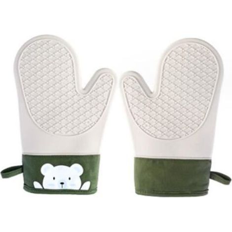 Gants de four - MARQUE - Modèle ours - Silicone - Coton - Vert olive - 28x19cm (1/4)