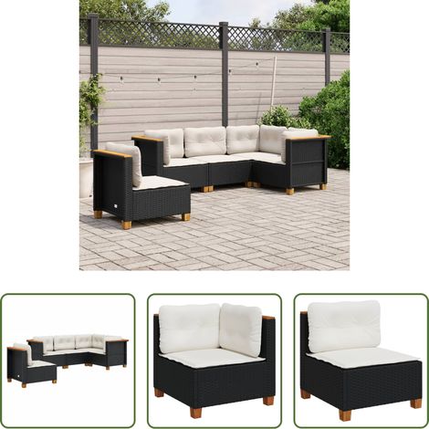 vidaXL Rattanmöbel - 5-tlg. Garten-Sofagarnitur mit Kissen Schwarz Poly Rattan (1/5)
