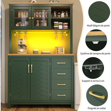 Compartiment de rangement / Meuble de cuisine / Meuble pour les plats, dimensions : 105,5 x 40 x 180 cm. Style rustique. 4 portes. Intérieur du meuble équipé d’un éclairage LED et de compartiments pou (1/5)