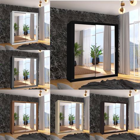 Macka Modern Sliding Mirror Door Wardrobe 100cm-Black
