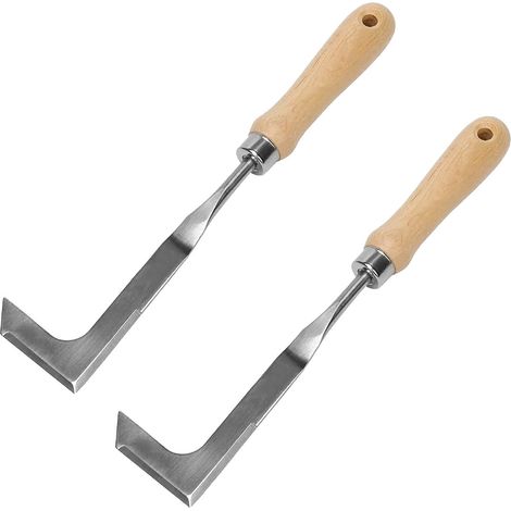 2 Désherbeur Manuel en Acier Inoxydable avec Outil de Manche en Bois, Extracteur de Mauvaises Herbes, Tondeuse à Gazon multifonctionnelle (1/5)