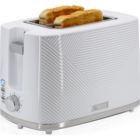 Briebe TA1169WHT Elegance Tostadora Pan Ranura Ancha, Tostador 2 Rebanadas 7 Niveles Tostado, Calientapanecillos 870W Blanco