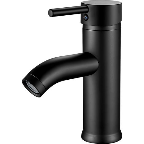 Robinet Salle Bain Noir, Mitigeur Lavabo Monocommande, Robinet Lavabo Chaude et Froide Réglable en Céramique, Acier Inoxydable (1/5)