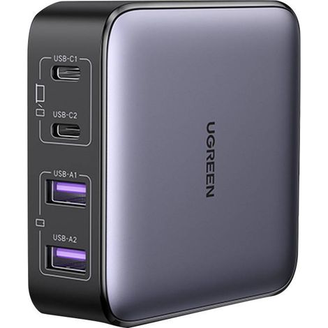 Cargador de pared UGREEN CD327 Nexode, 2 puertos USB-C, 2 puertos USB-A, GaN, 65 W (gris)