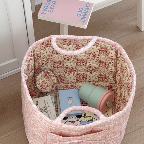 Corbeille à vêtements délavés à fleurs, panier de rangement léger, panier de stockage pliable, idéal pour le salon et la buanderie (1/5)