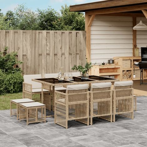 11-tlg. Garten-Essgruppe mit Kissen Beigemischung Poly Rattan - Gartentisch - Gartenstuhl (1/5)