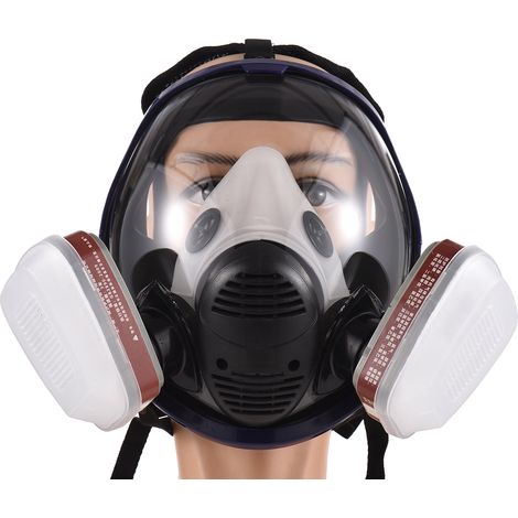 Masque anti-gaz, anti-produits chimiques, anti-peinture, anti-formaldéhyde, à charbon actif, en silicone, avec filtres faciaux intégraux, respirant, de sécurité, visière de protection intégrale transp (1/5)