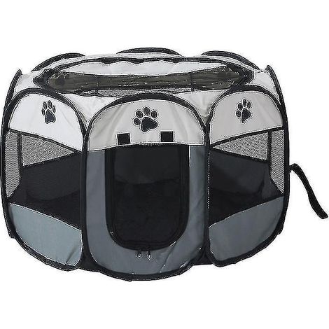 Enclos pour animaux de compagnie pliable en tissu Oxford gris - Clôture universelle d'extérieur pour chats et chiens (1/4)