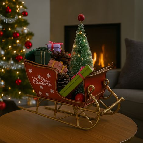 Slitta di Babbo Natale con regali e albero di natale, decorazione natalizia da 17.5 cm (1/4)