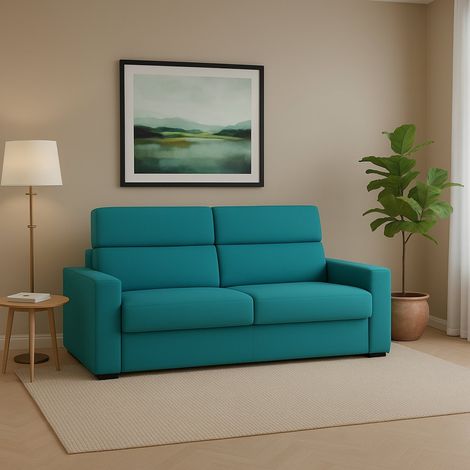 Divano Fisso 3 Posti Ozegna, Sfoderabile, Lavabile Made in Italy, Braccioli, 220x95 cm Azzurro (1/5)