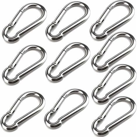 10 mosquetones de 40 mm x 4 mm, de acero inoxidable 304 con gancho de seguridad, capacidad de carga de hasta aproximadamente 80 kg. (1/5)