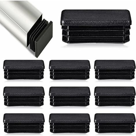 12 Stück 80 x 40 mm rechteckige Rohrkappe, Metallrohr-Endkappe für Rattan-Stühle und -Möbel, (Schwarz) FLITI (1/4)