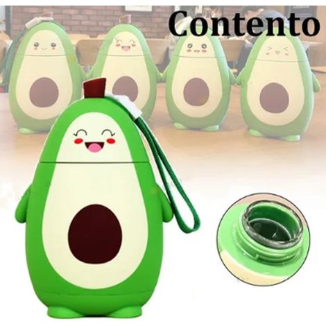 Tasse isotherme avocat mignon en verre double paroi avec cordon, parfaite pour école, bureau ou cadeau étudiant. (1/5)