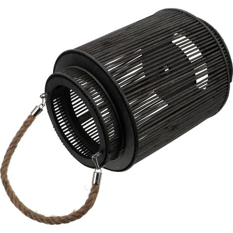 Lanterne Décorative Tissée Portable en Matériau Synthétique Noir Lumière Chaude, Style Rétro Classique, pour Comptoir Cuisine ou Manteau (1/5)