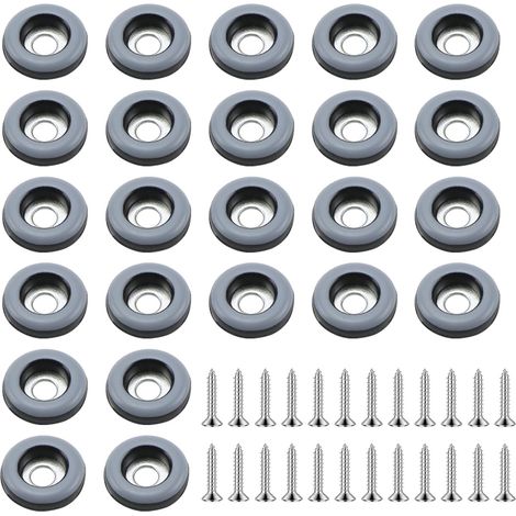 24 Patins De Meubles, Rond Noir 19mm, Vis Inox, Pour Chaises Et Sols (1/5)