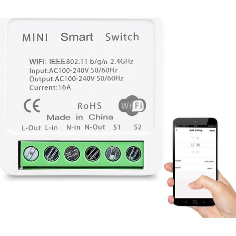 16A Interrupteur Wifi, Modules d'interrupteur Intelligent 2 voies contrôlable via l'application, compatible avec Assistant (1/5)