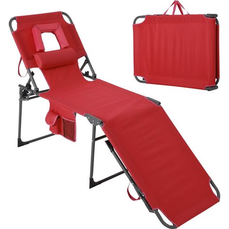 GARVEE - Transat pliant avec ouverture visage, dossier 5 positions réglables, chaise longue confortable pour plage jardin piscine(Rouge) (1/5)