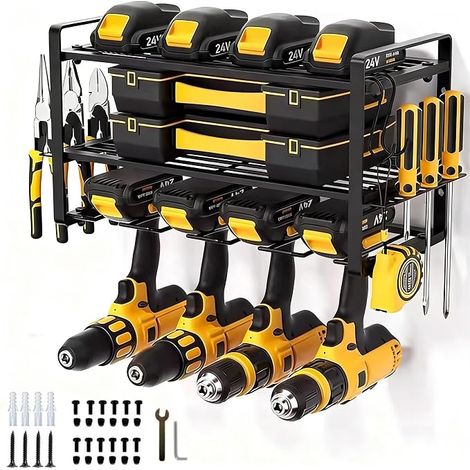Wall Organizer for Tools, Wall Shelf for 4, Black (1/5)