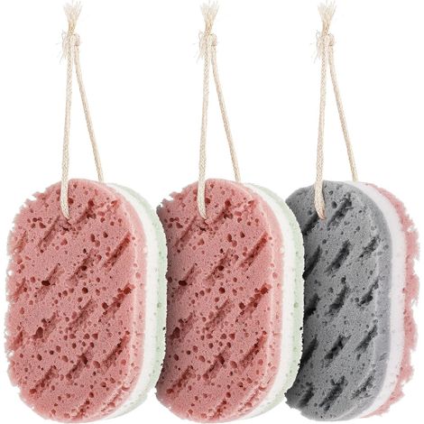 éponges bain douces en luffa pour femmes accessoires et douche pour un nettoyage en profondeur couleurs lot de 3 (1/5)