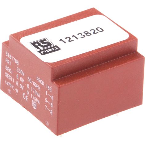 Transformateur pour circuit imprimé, Vin V c.a., Vout 2 x 6V c.a., 2 sorties, 0.35VA ( Prix pour 1 ) (1/2)