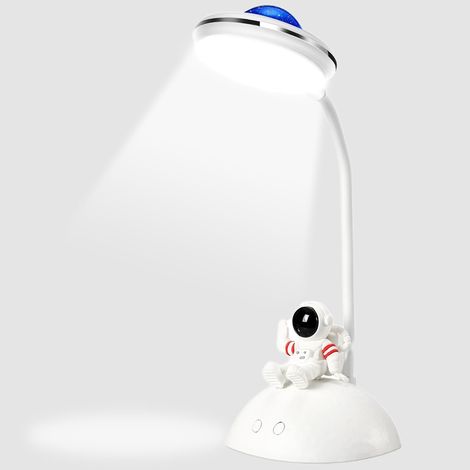 Lámpara de escritorio infantil - Astronauta - LED - Con soporte para teléfono móvil y proyector - Brillo ajustable - Recargable - Protección ocular - Lámpara de lectura (1/4)
