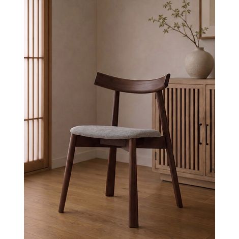 Nami Noyer - Chaise de salle à manger en bois de frêne laqué, finition noyer, avec assise en tissu (1/5)