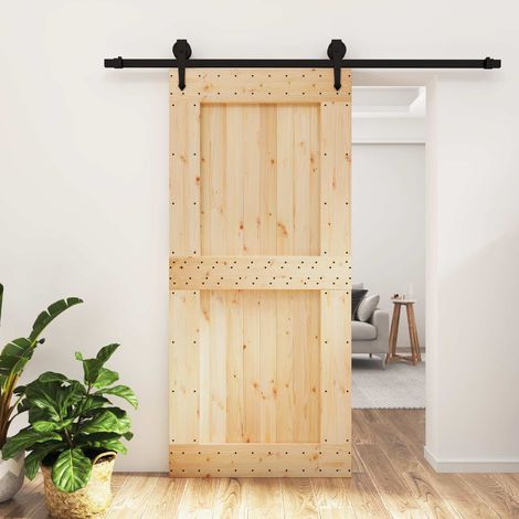 vidaXL Puerta Corredera Natural y negro 95 x 210 cm (1/5)