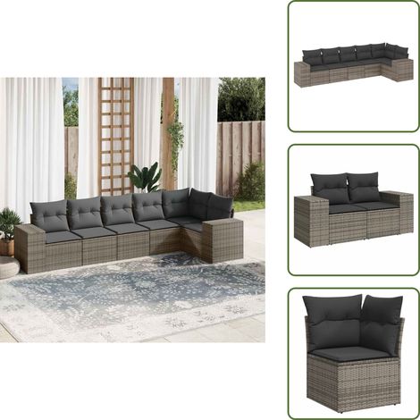 Rattan PE - vidaXL Set Divano da Giardino 6 pz con Cuscini Grigio in Polyrattan - Poltrona da giardino