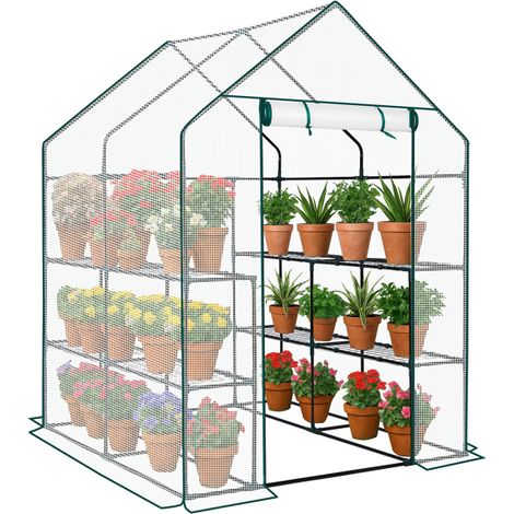 Mini Walk-in Greenhouse with 8 Shelves for Year-Round Plant Care, Durable PE Cover, Zippered Door, Easy Assembly, Ideal for Indoor/Outdoor Use