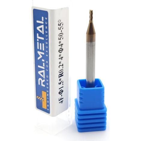 Fresa radiale in metallo duro integrale 1,5 x R0,2 x 4D x 50 mm 55 HRC (1/3)
