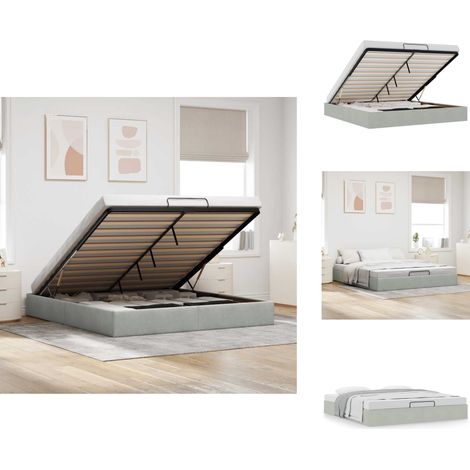 Cadre de lit ottoman sans matelas gris clair 160x200 cm velours - Lit Ottoman - Lits Ottoman - Cadre De Lit - Cadre De Lit Avec Rangement (1/5)