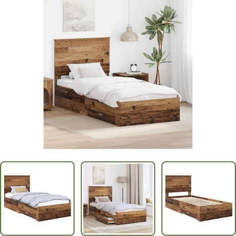 Schubladenbett -  Bettrahmen mit Kopfteil Altholz 90 x 190 cm Holzwerkstoff (1/5)