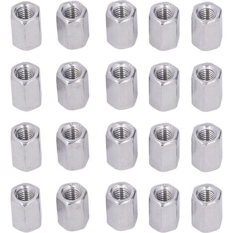 Set of hexagonal coupling nuts, industrial fastening connector in 304 stainless steel M6x1.0 10 L15mm 20 pieces (1/5)