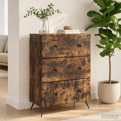 Armoire à tiroirs, rangement intérieur, bois d’ingénierie, chêne fumé, 66 x 34,5 x 90 cm - PANGIVO (1/5)
