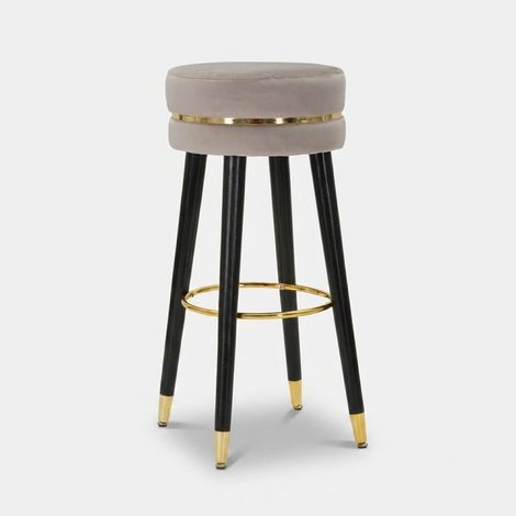 Taburete de bar tapizado en terciopelo y metal Paris Gold - Gris (1/5)