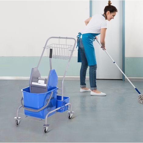Carro de limpieza con cubo de 25 L, escurridor y 4 ruedas, azul HAVRYA (1/5)