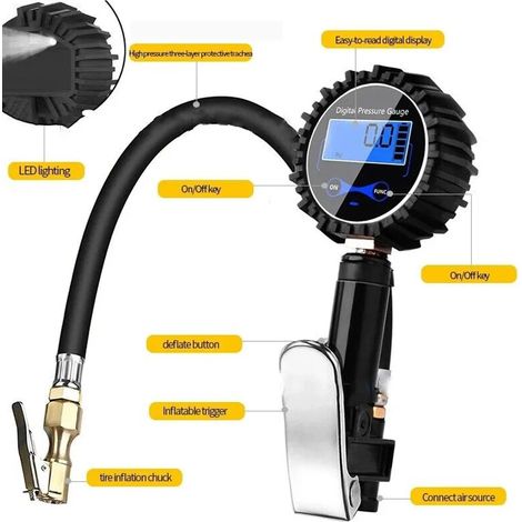 Compresseur d'air numérique, capteurs numériques de haute précision pour véhicules, manomètre de pression des pneus, capteur en alliage d'aluminium, compatible SUV, camion et moto (1/5)
