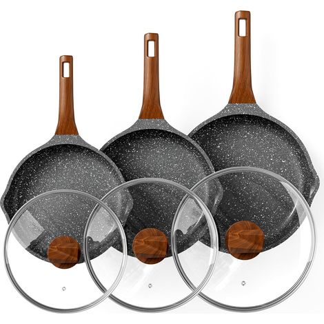 Induction Frying Pan Set with Lids Non-Stick Frying Pan Set 20cm 24cm 28cm Granite Omelette Pan PFOA Free Marble Cookware with Heat Resistant Handle (1/5)