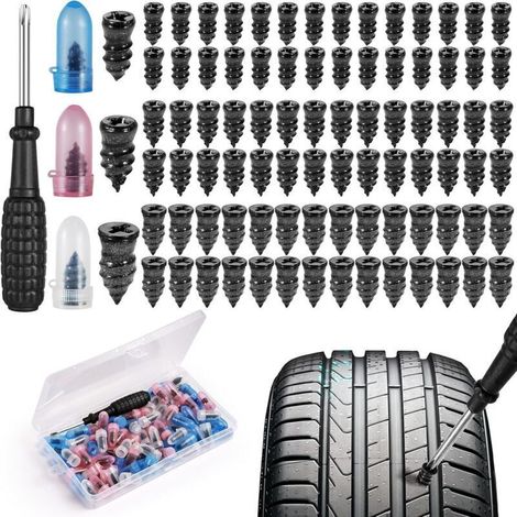 85 Pièces Kit Reparation Pneu Voiture, Kit Anti Crevaison Voiture, Clous Pneus Voiture, pour Auto Moto Camion Tracteur