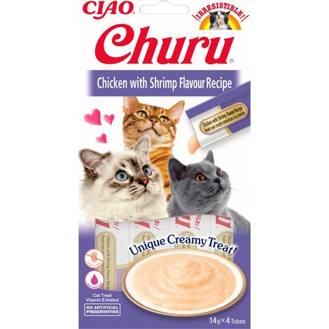 Inaba Ciao Churu Katzenleckerli 4x14g - Huhn mit Garnelen 4x14g (56g)