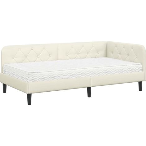 Corner Bed Frame Cream 100 x 200 cm Velvet vidaXL