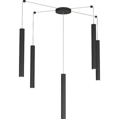 Sospensione Moderna Round Tube Metallo Nero 5 Luci Gu10 (1/4)