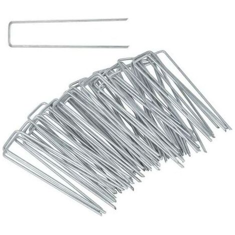 50 Piquets de jardin de fixation pour toile de paillage en acier galvanisé (1/4)