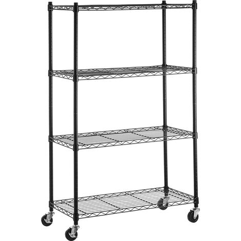 Scaffalatura a 4 Ripiani con Rotelle, Robusta e Regolabile in Acciaio Cromato - Ideale per Cucina, Ufficio, Garage e Altri Ambienti