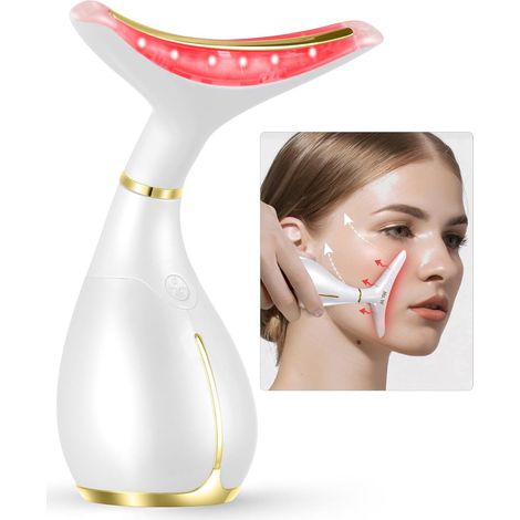 Massageur facial à lumière rouge, outils de soins de la peau pour appareil de beauté du visage et du cou, outil de massage du visage 3 en 1 avec LED, thermique, vibration, serrements