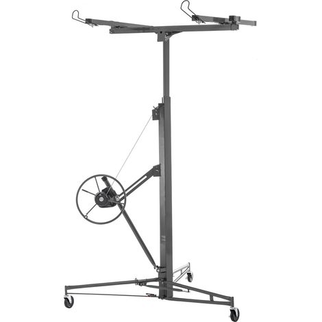 Leve-plaque pliable pour plaques de plâtre jusqu'à 68 kg, hauteur réglable 180-470 cm, 3 roues avec frein, inclinaison 60°, acier gris (1/5)
