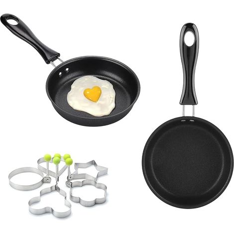 Set of Mini Frying Pans 12 cm Small Induction Frying Pan Small Egg Pan Mini Egg Pan Fried Egg Pan for Gas Stove Induction with Brushes and Egg Moulds (1/5)